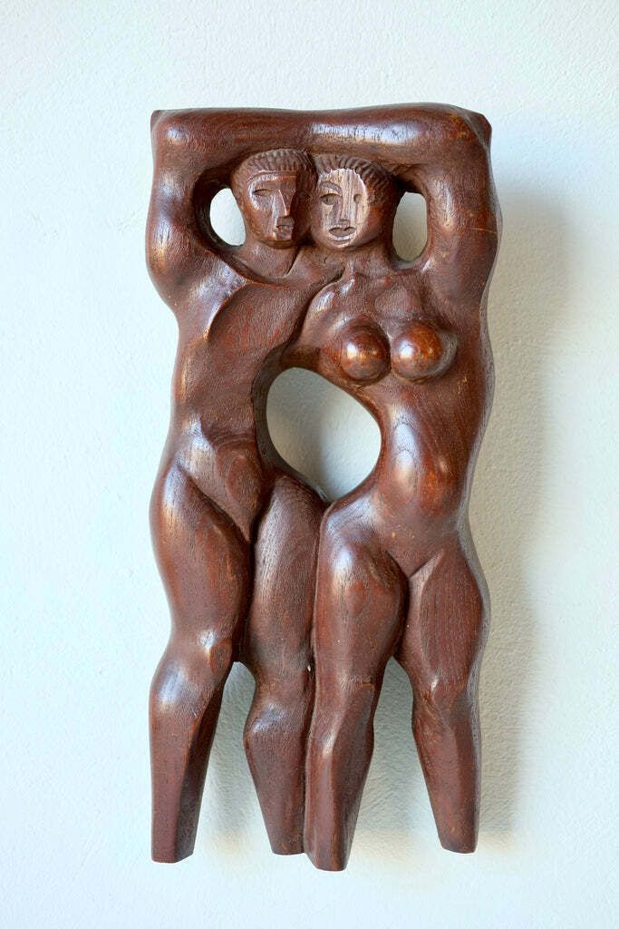 Brutalist Figurative Carved Wooden Sculpture photo for sale