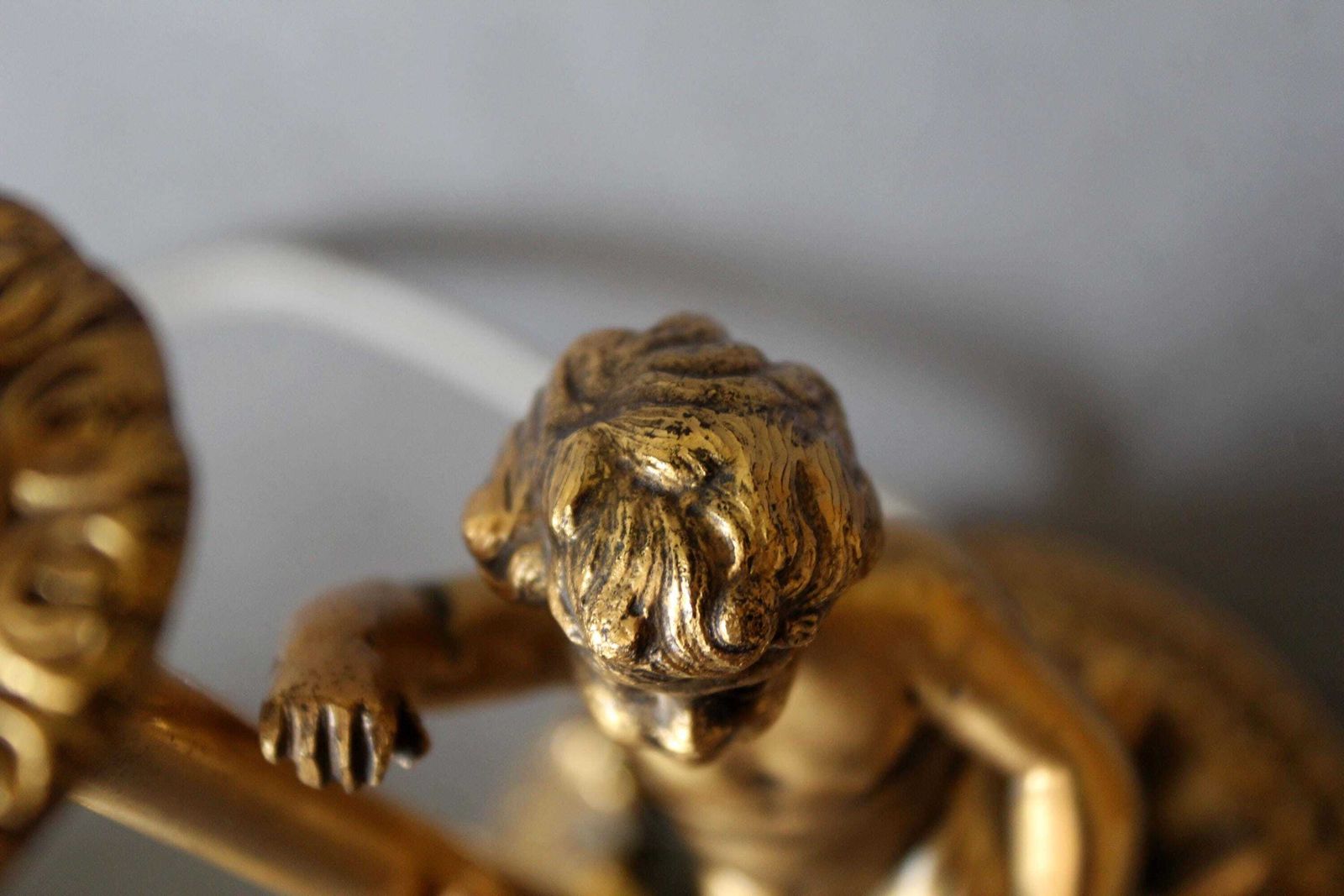 photo buy Vintage Heavy Cast Brass French Lamp, In The Louis XVI Style, Putti Cherub, Gilt Bronze, Table Lamp, Works, Sculpture Figurine
