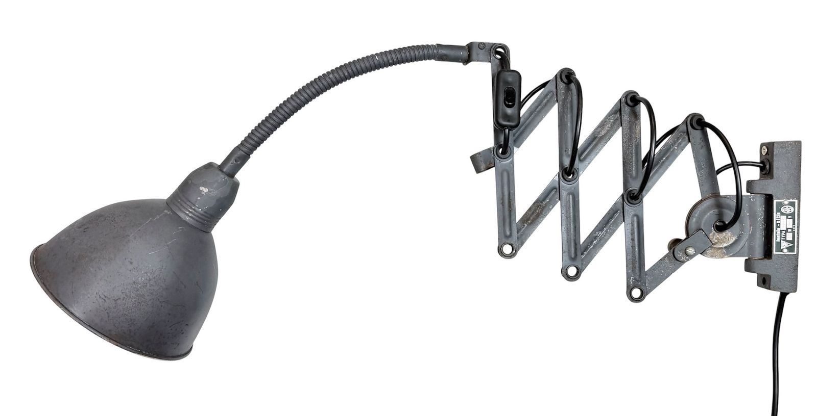 Grey Industrial Gooseneck Scissor Wall Lamp From Elektroinstala, 1960s