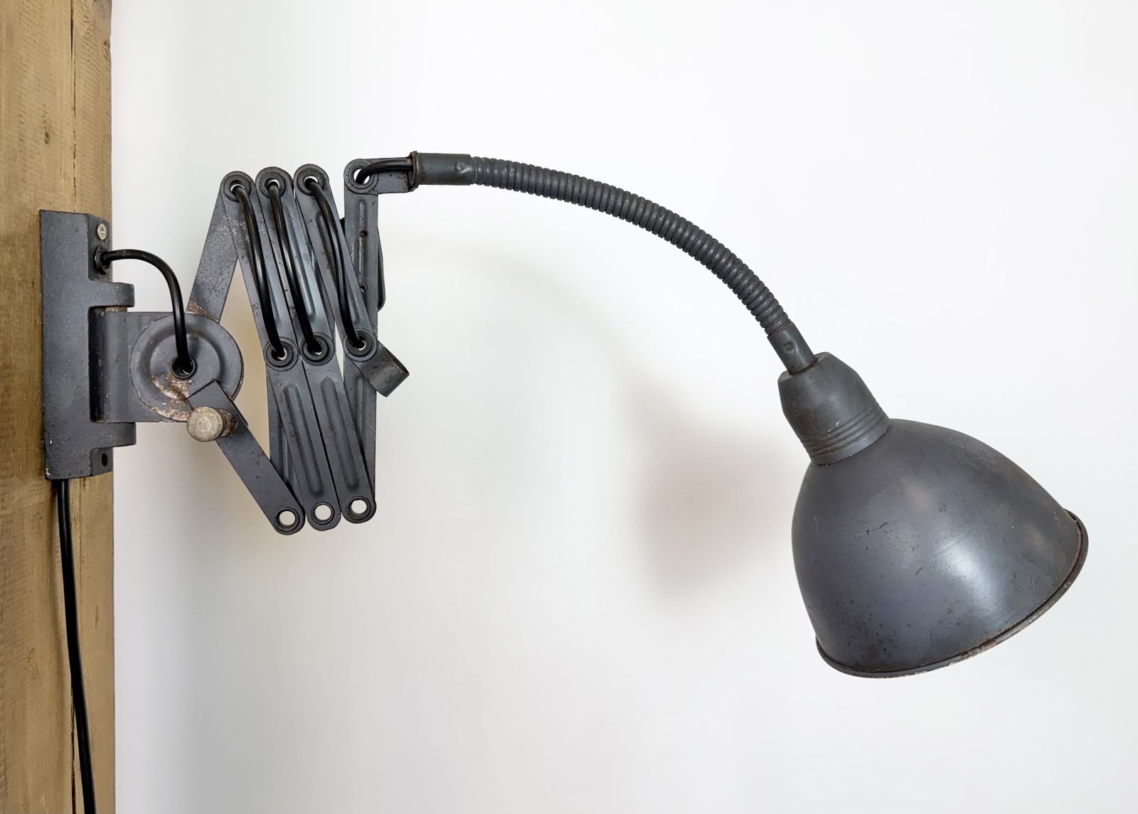 Lighting Grey Industrial Gooseneck Scissor Wall Lamp From Elektroinstala, 1960s photo