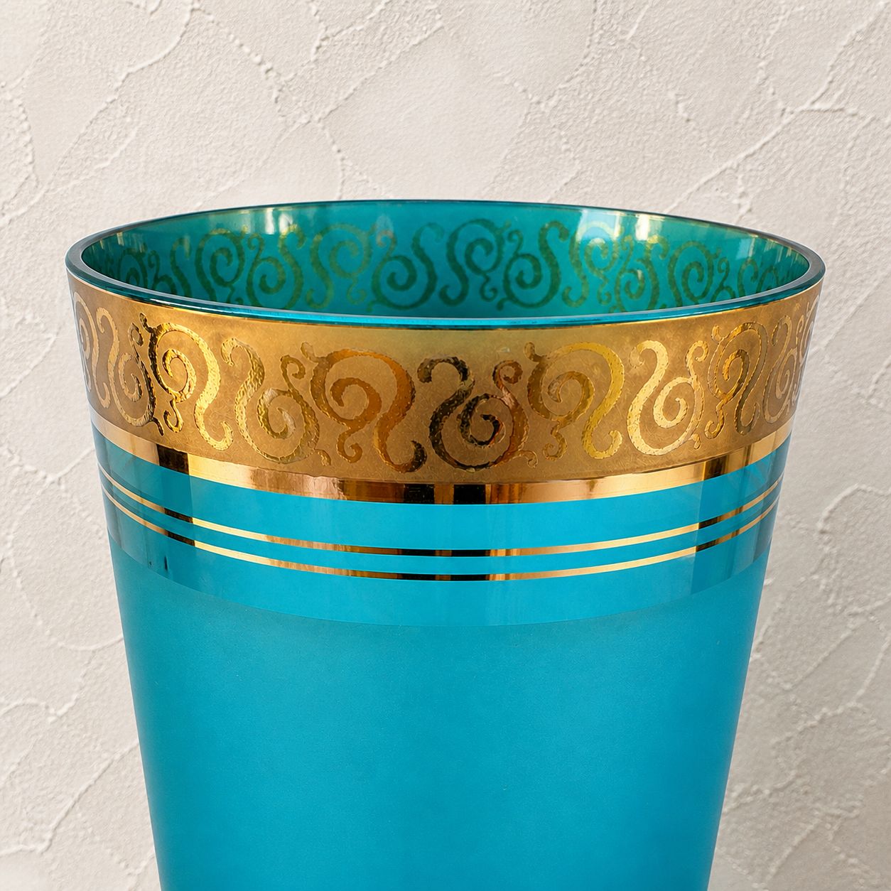 Art Deco Blue Glass Vase With Gilt Decoration, C.1930s photo vinterior