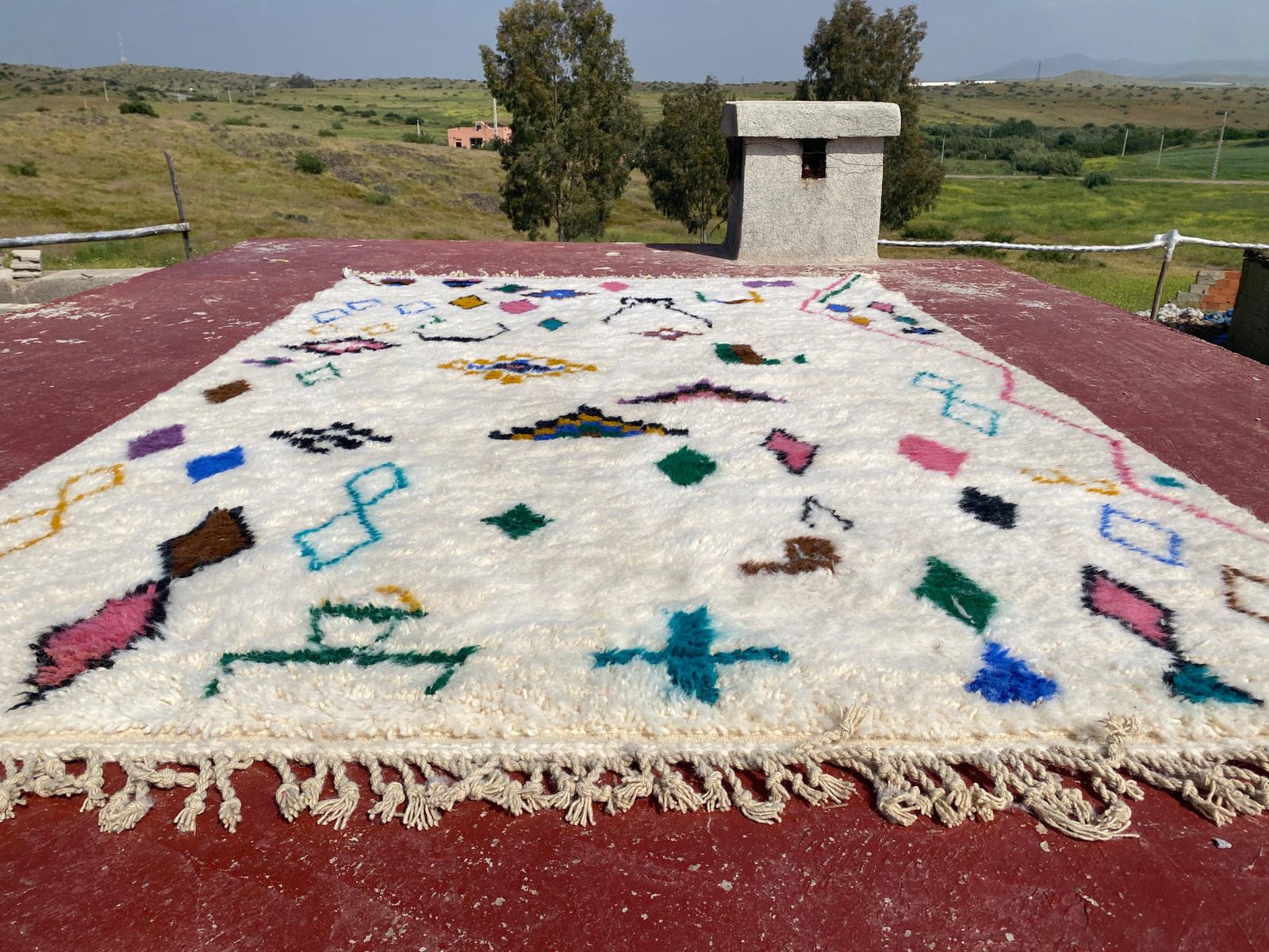Beni Ourain Moroccan Rug – 300 X 200 Cm | Handwoven Wool | Colorful Tribal Symbols Berber Carpet photo Textiles