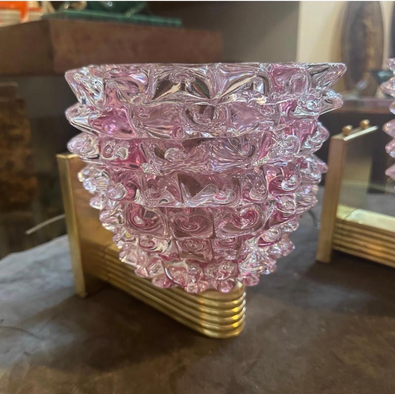 Two 1990s Barovier Style Art Deco Rostrato Pink Murano Glass Wall Sconces photo Lighting