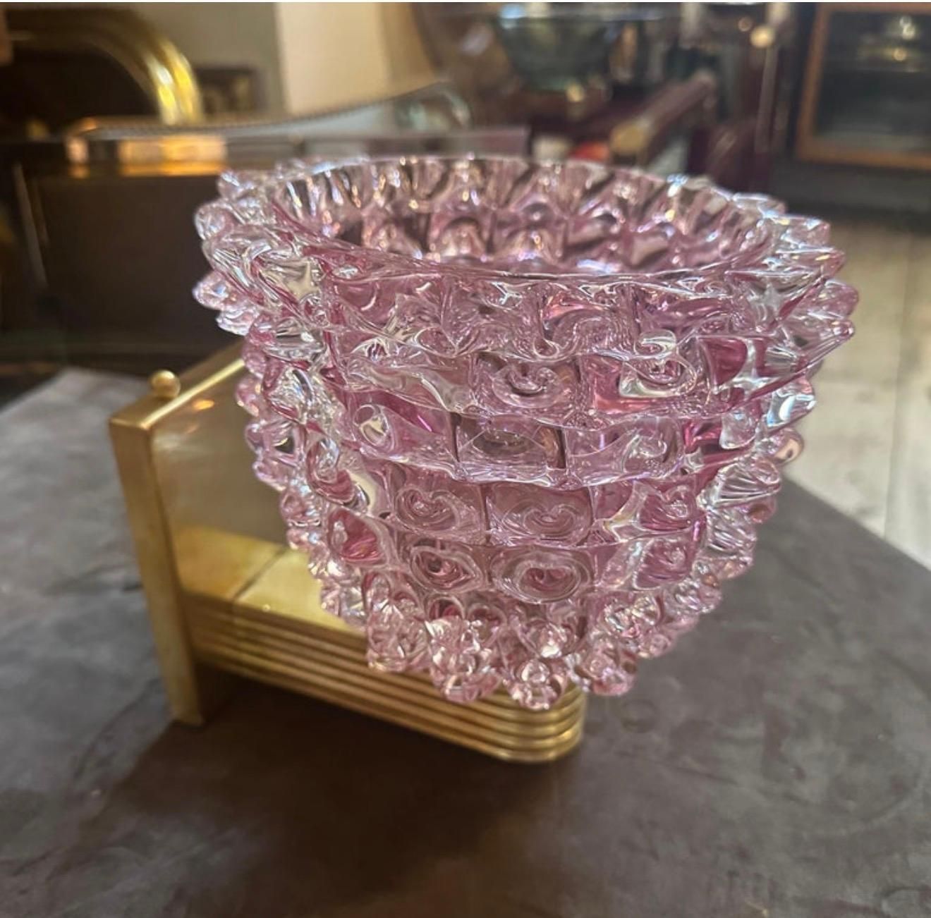 Two 1990s Barovier Style Art Deco Rostrato Pink Murano Glass Wall Sconces photo 2659.0