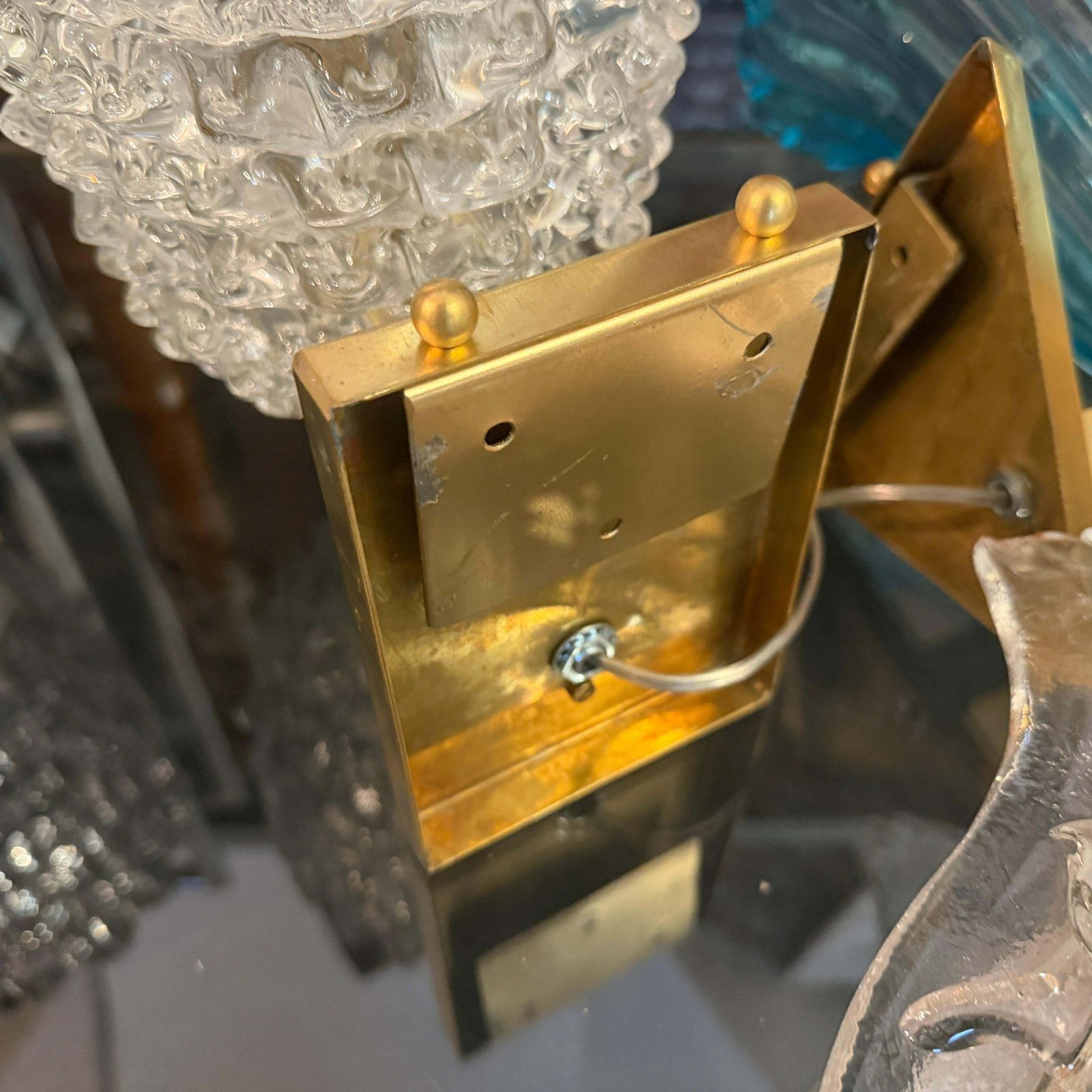 Two 1990 Barovier Style Mid Century Modern Brass And Rostrato Glass Wall Sconces photo buy