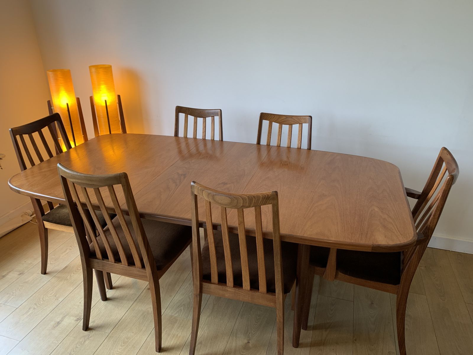 Restored G Plan Fresco Extending Table & 6 G Plan Lesley Dandy Designed Dining Chairs photo buy