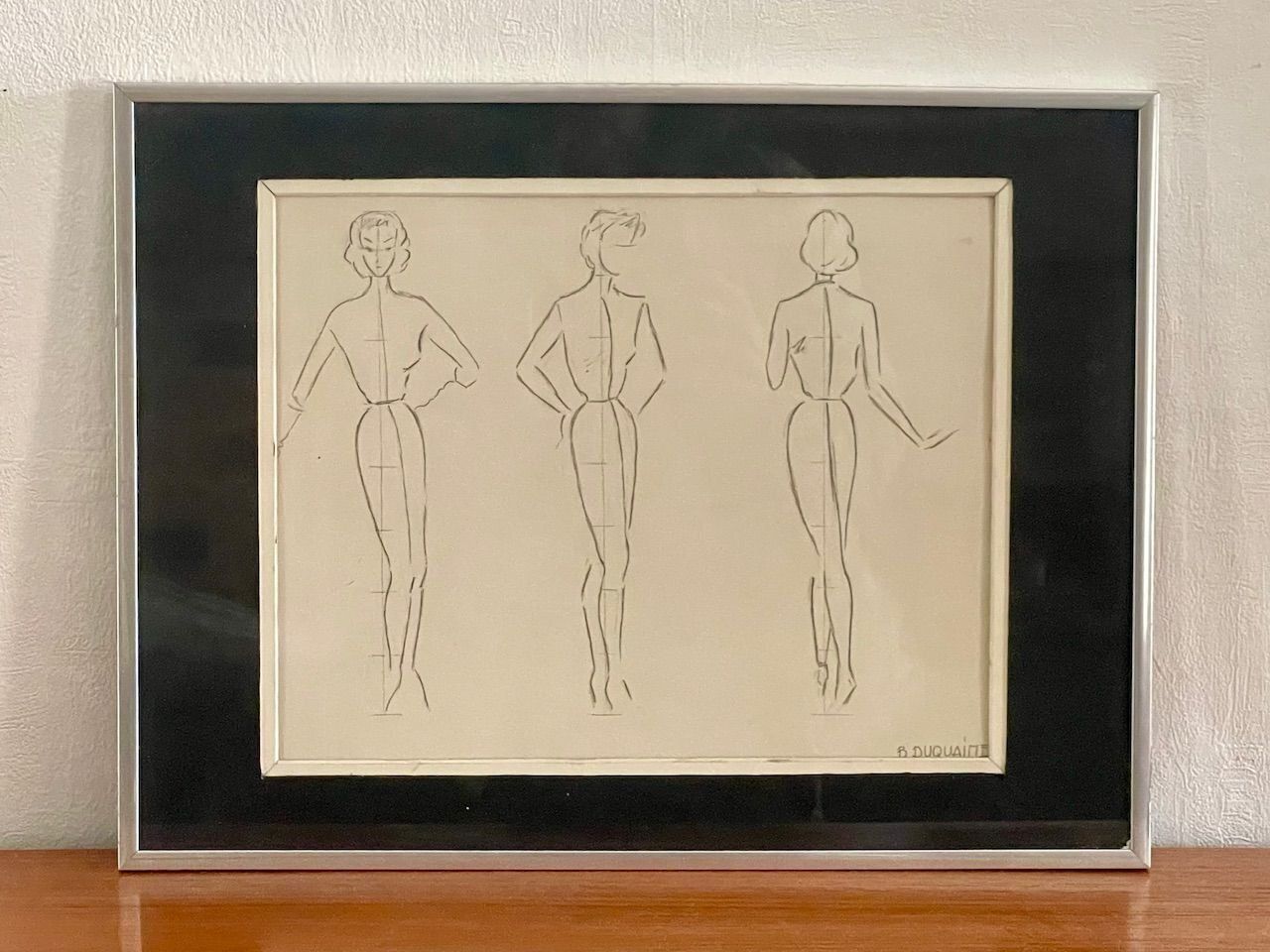 Berthe Duquaine, Sketches, 1951, Pencil On Paper, Framed