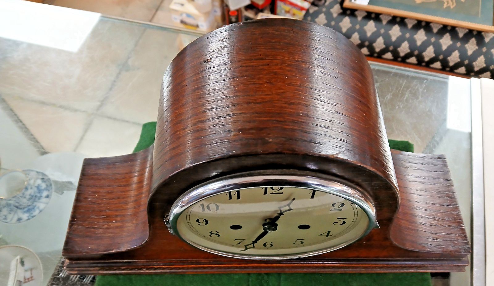 Vintage Oak Cased Napoleon Hat Mantel Clock Working Order photo furniture