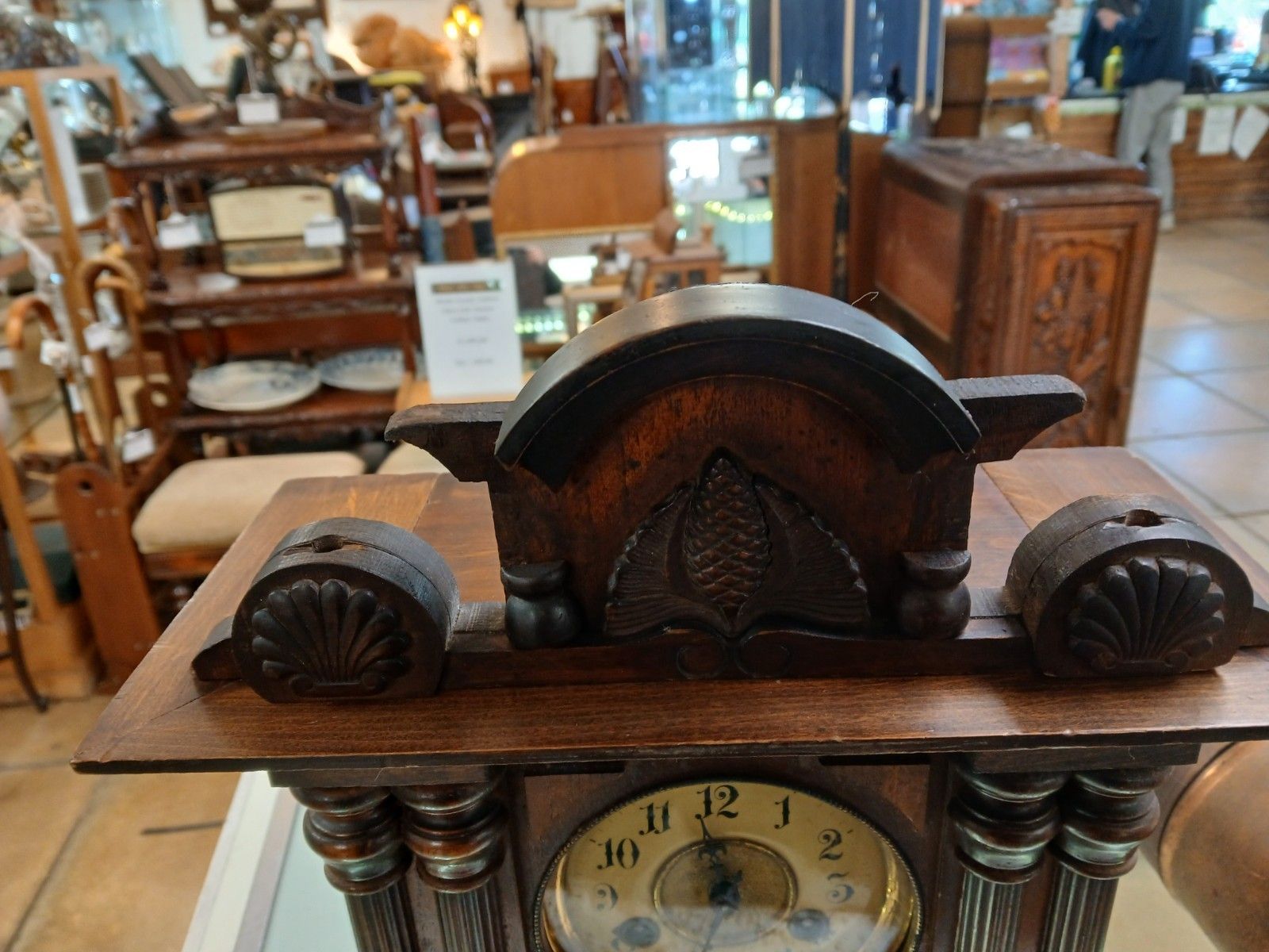 Late 19th Century 8 Day Hand Carved Mantel Clock By Junghans W/O photo for sale