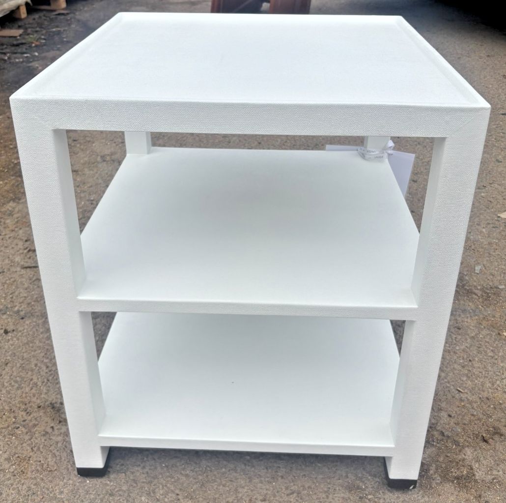 Made Goods Jarin Designer White Side Table With Faux Belgian Linen Finish