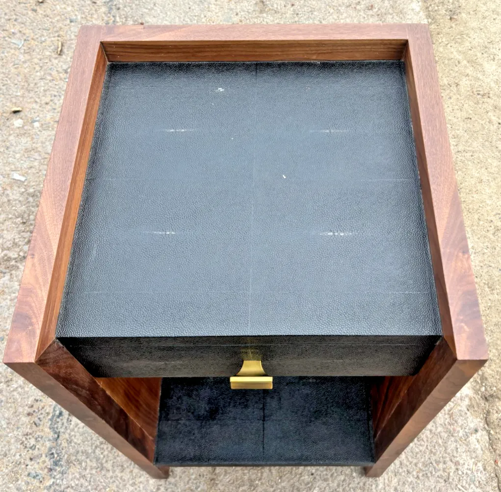 Made Goods Kennedy Single Nightstand Black Faux Shagreen & Walnut Veneer photo for sale