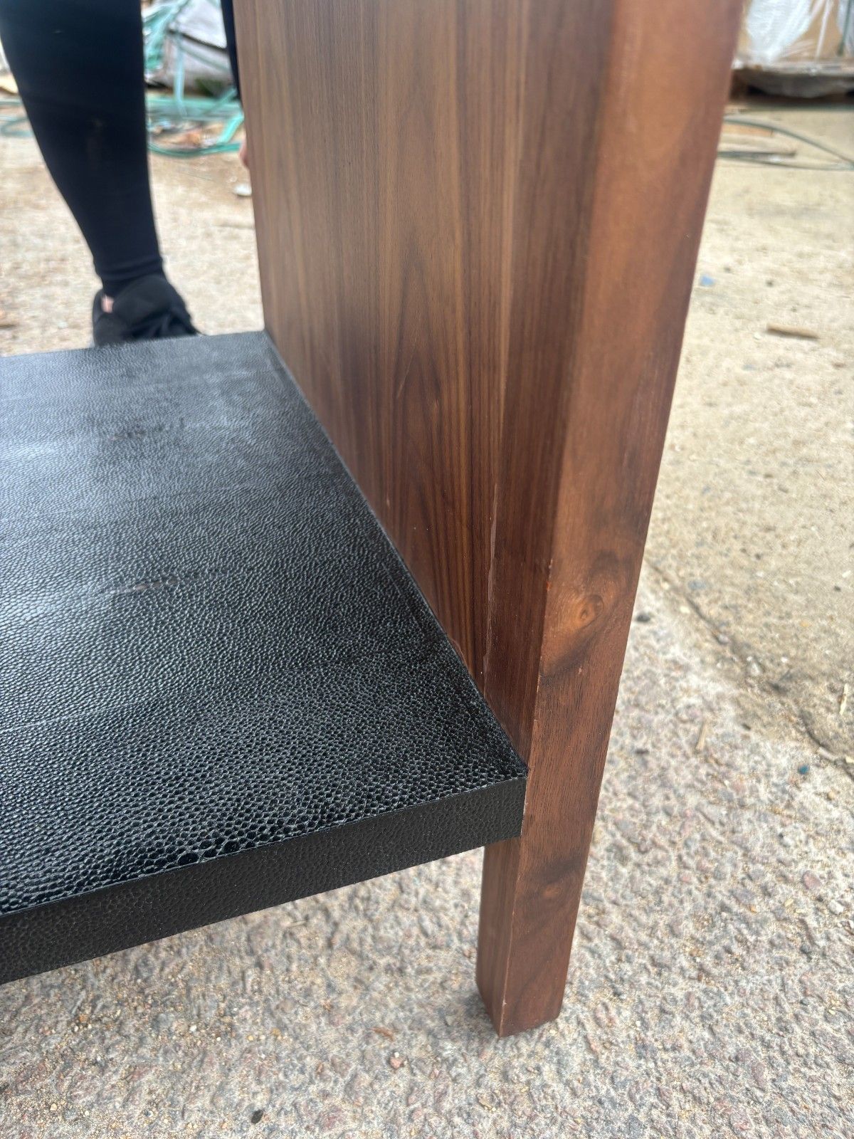 Furniture Made Goods Kennedy Single Nightstand Black Faux Shagreen & Walnut Veneer photo