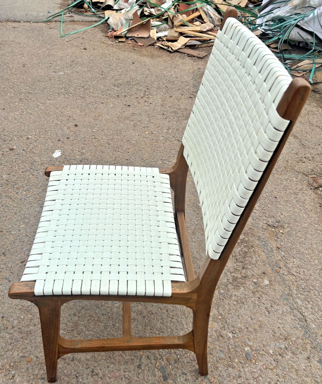 Made Goods Rawley Faux Flat White Rattan/ Teak Side Chair Ex Display photo vinterior