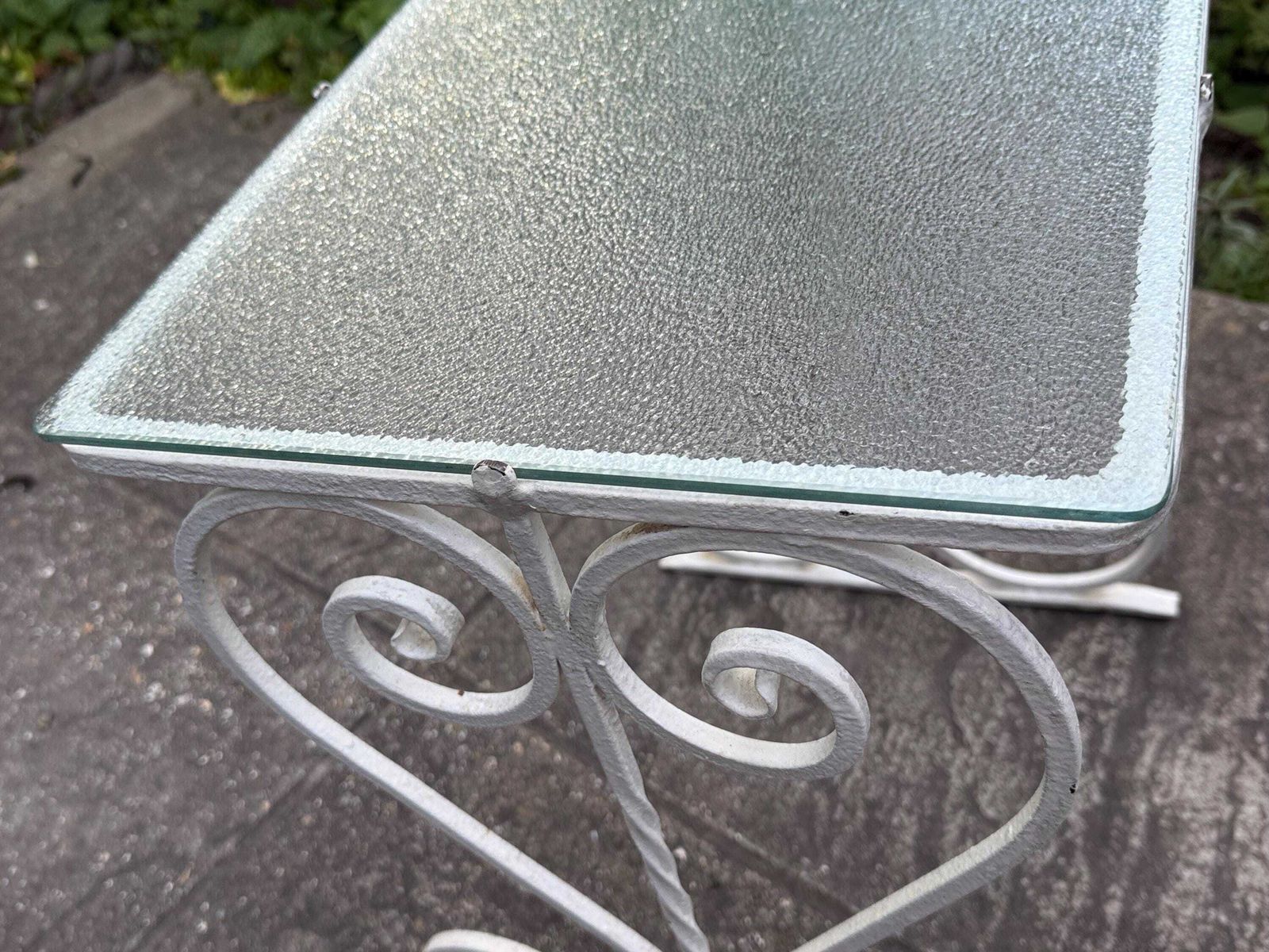 Vintage Wrought Iron Side Table Glass Top Garden Patio Side Table photo vintage