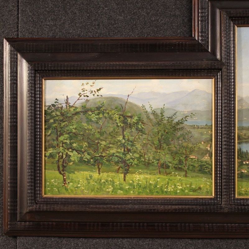 Drieluik van 20e-eeuwse schilderijen – Uitzicht op het Lago di Lugano photo Kunst