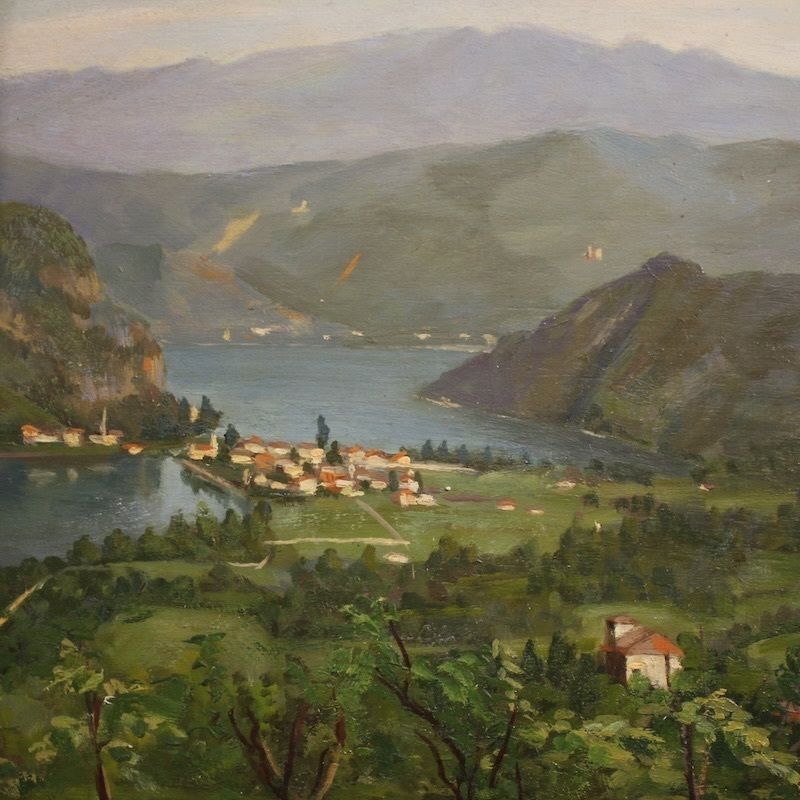 photo furniture Triptych Of 20th Century Paintings View Of Lake Lugano