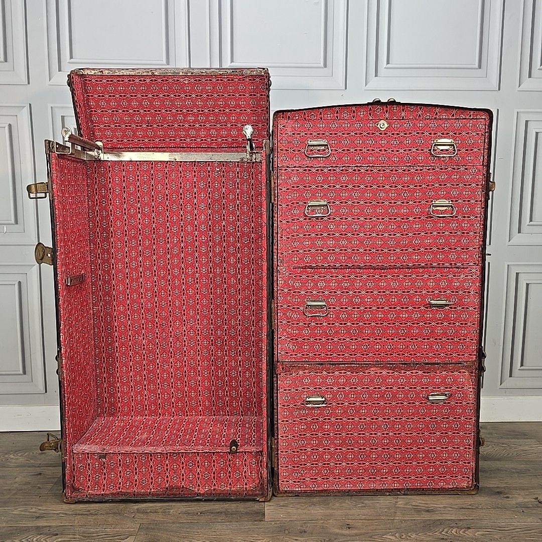 photo for sale Antique Steamer Trunk Wardrobe Clothes Chest Cabin Trunk Drawers Hanging Rail