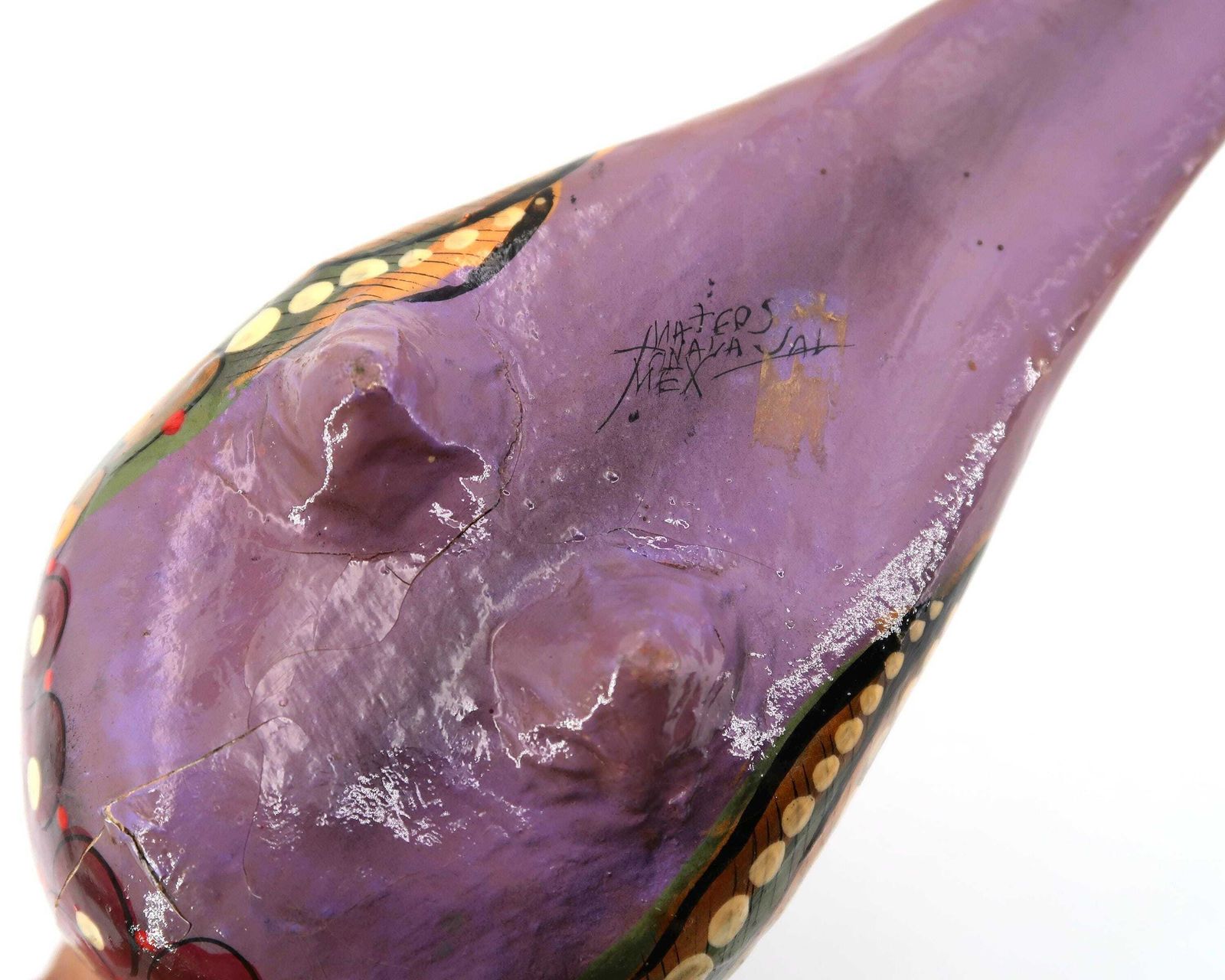 Mexican Folk Art Paper Mache Bird Dove Signed Mateos Tonala, 1970s / Mexico, Purple, Colorful, Home Decor photo vintage