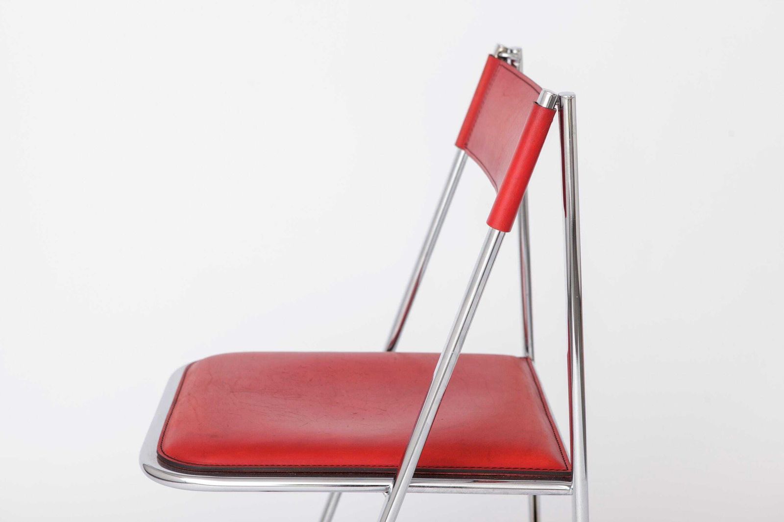 Tamara Folding Chair By Arrben Italy 1970s | Chrome Frame & Red Leather | Vintage Italian Design photo 339.0