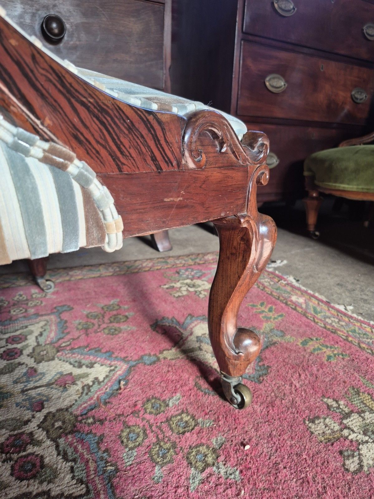 Fabulous Victorian Vintage Stripey Velvet Zebra Wood Scrollback Slipper Armchair photo vinterior