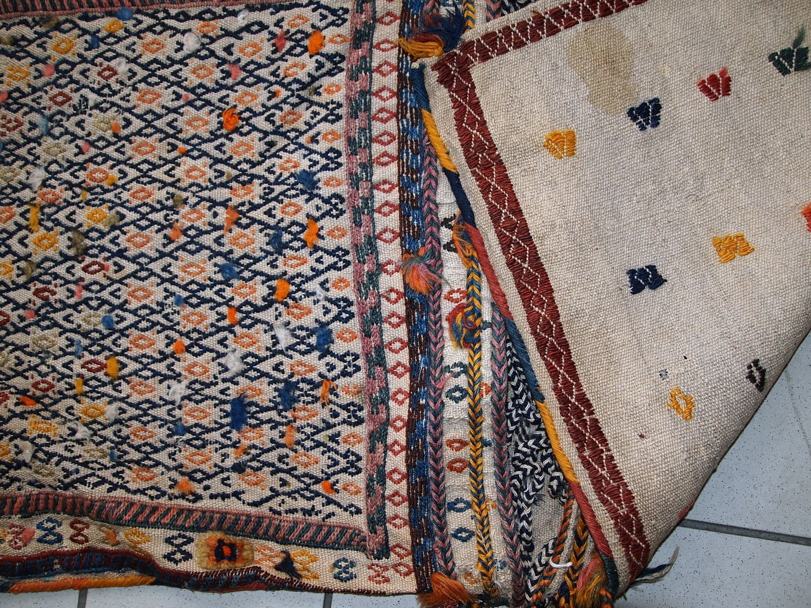 340.0 Handgemaakte antieke flatweave zadeldubbeltas — 55 × 100 cm — jaren 1940 photo