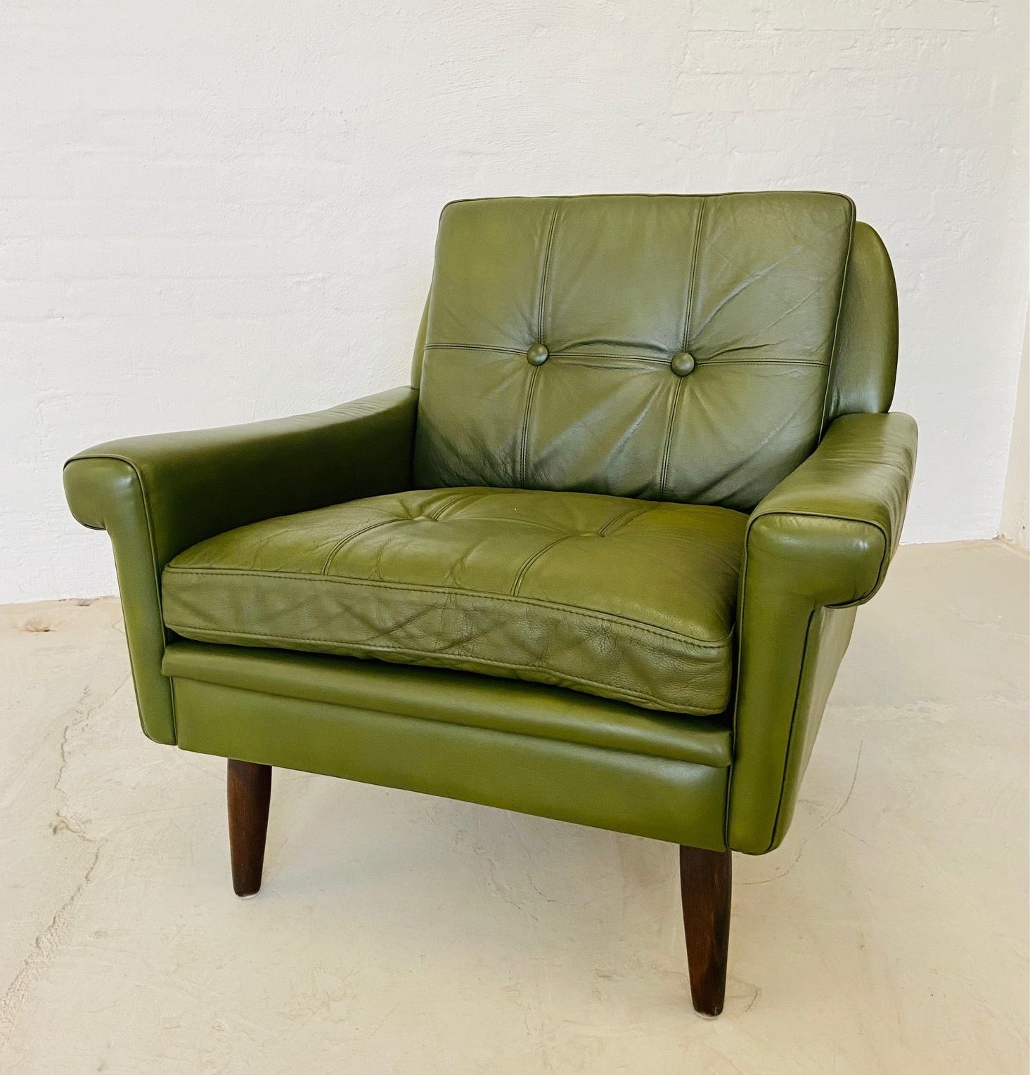 Vintage Danish Mid Century Svend Skipper Olive Green Lounge Chair 1965 photo vintage