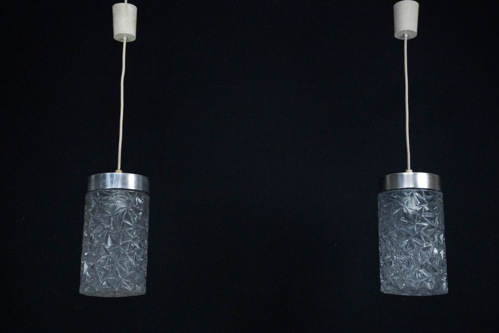 Pair Of Italian Pendant Lights In Glass And Polished Aluminum, 1970s photo furniture