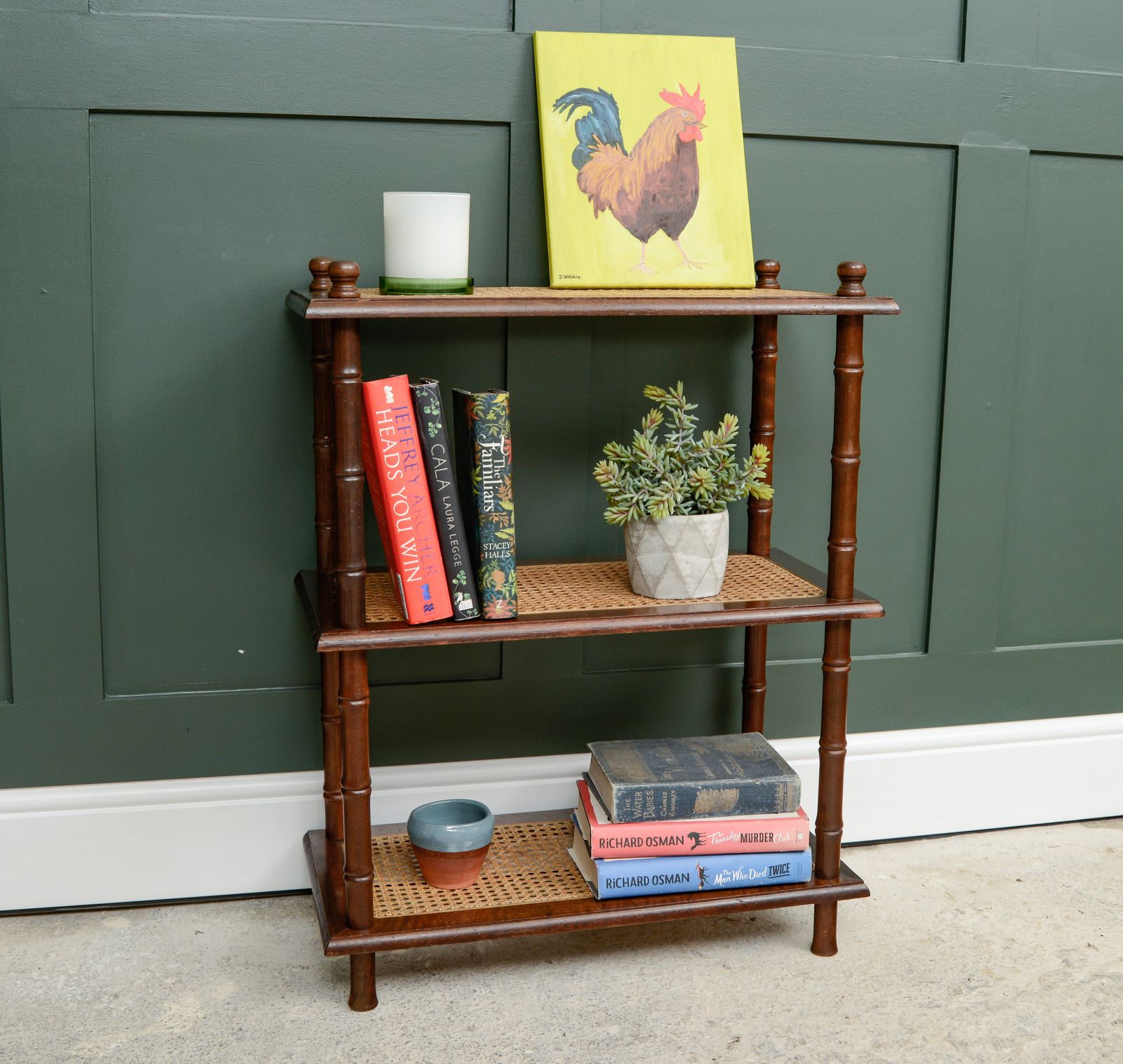 Vintage Faux Bamboo & Cane Etagere Whatnot Shelving Unit