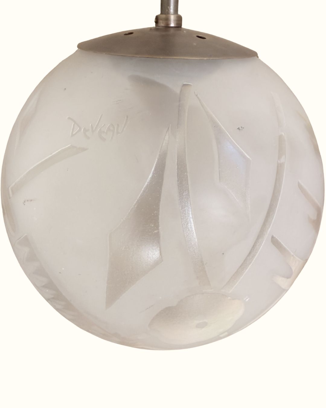 1930s Deveau French Art Deco Frosted Glass And Bronze Ceiling Lamp photo Lighting