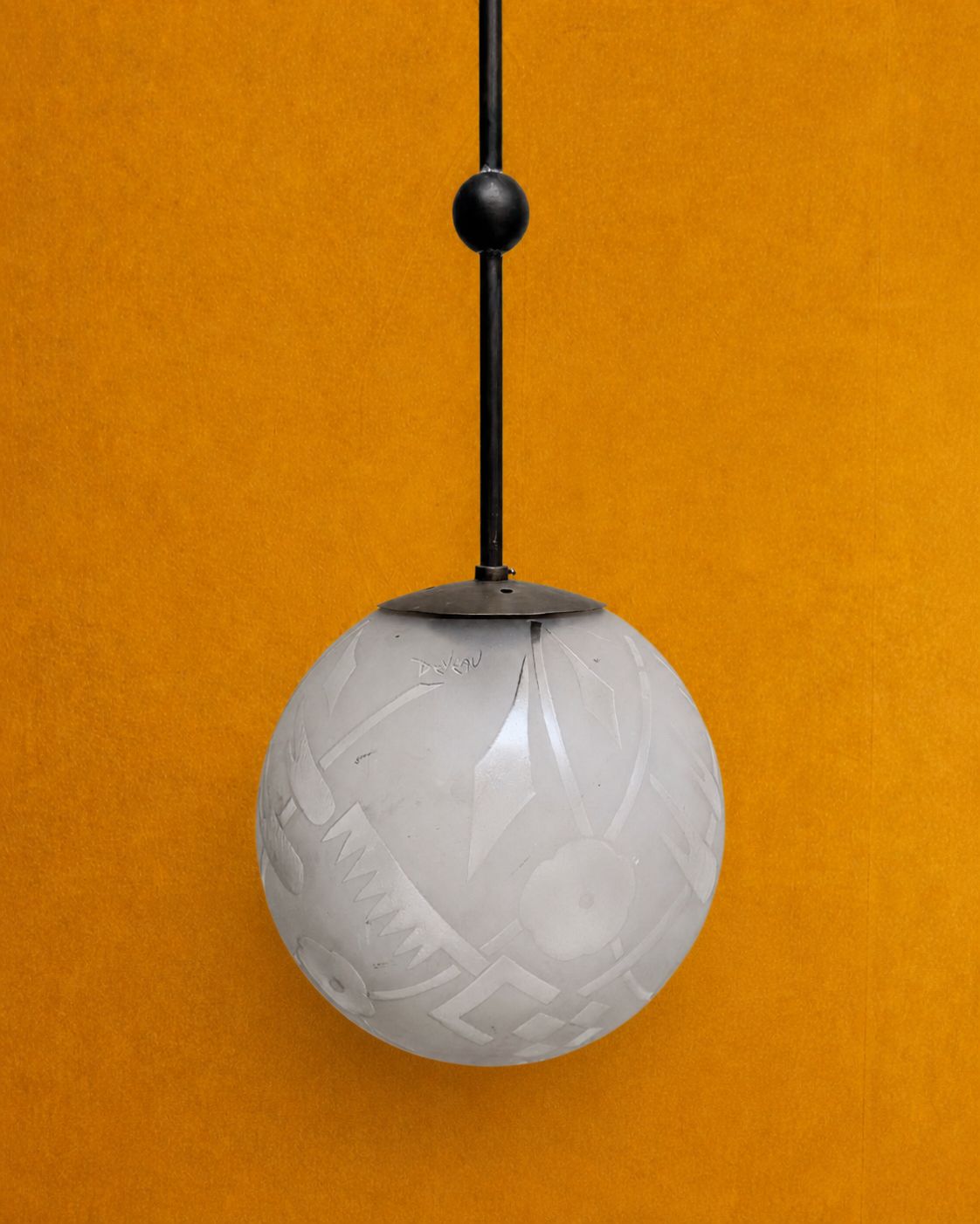1930s Deveau French Art Deco Frosted Glass And Bronze Ceiling Lamp photo buy