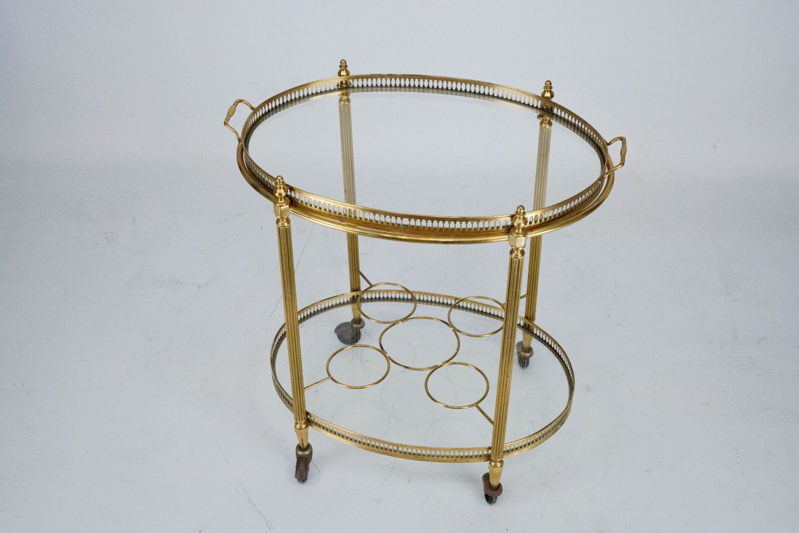 Small Mid Century Italian Brass Bar Cart With Removable Tray, 1950s photo vinterior
