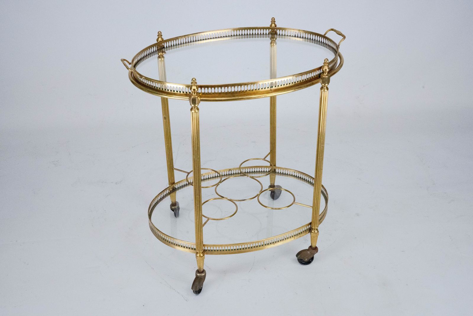 photo vintage Small Mid Century Italian Brass Bar Cart With Removable Tray, 1950s