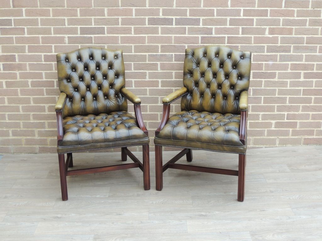 Pair Of Vintage English Chesterfield Gainsborough Chairs