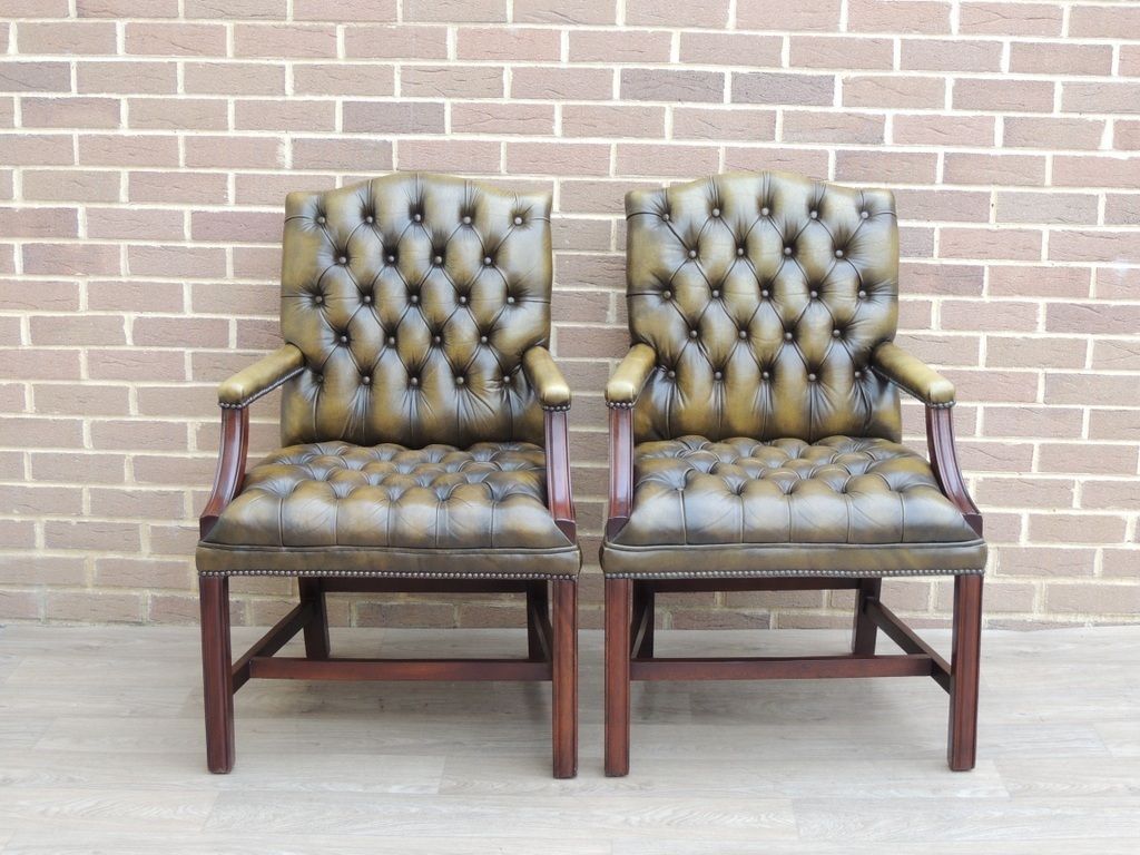 Pair Of Vintage English Chesterfield Gainsborough Chairs photo for sale
