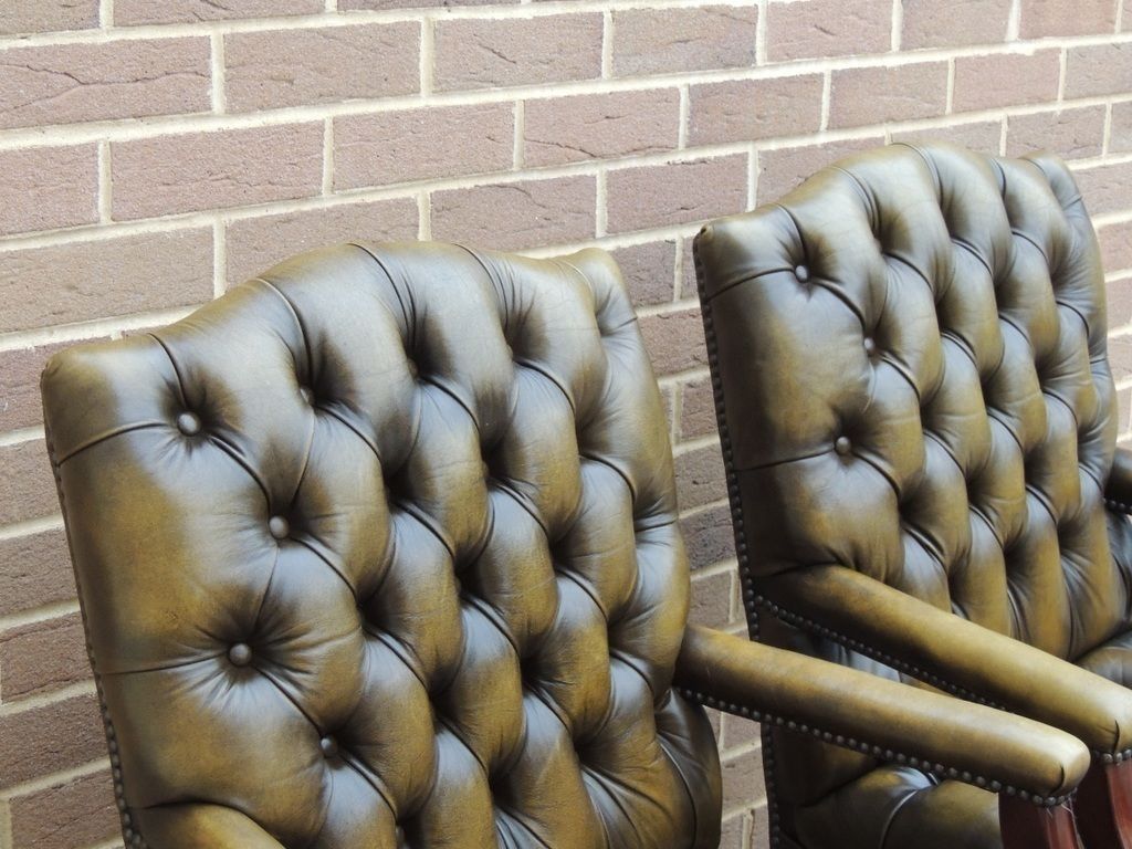 Furniture Pair Of Vintage English Chesterfield Gainsborough Chairs photo