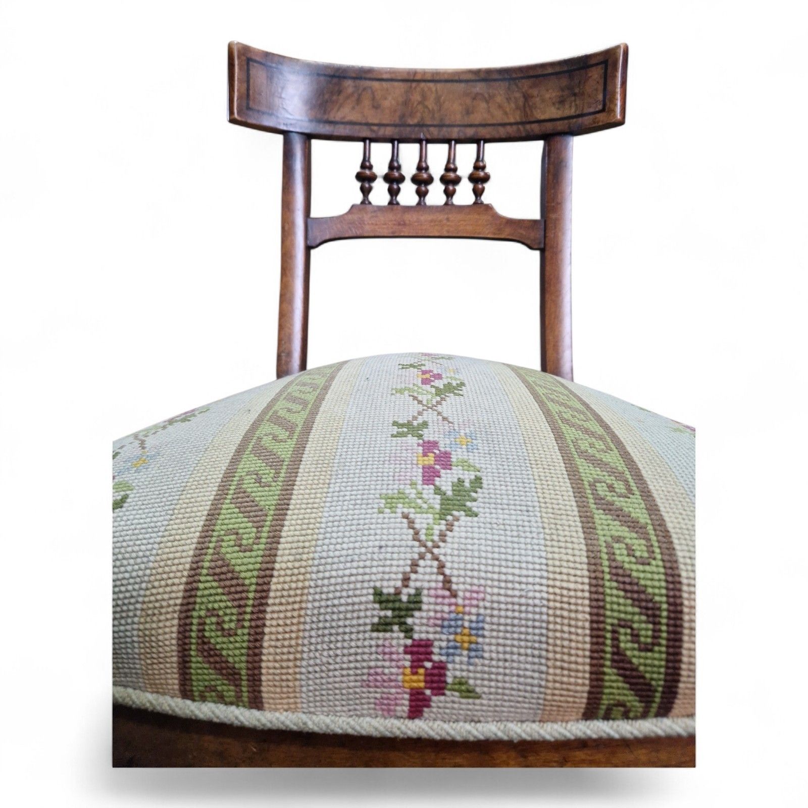 photo vintage Antique Victorian Walnut Chair Continental Spindle Back Embroidered Seat