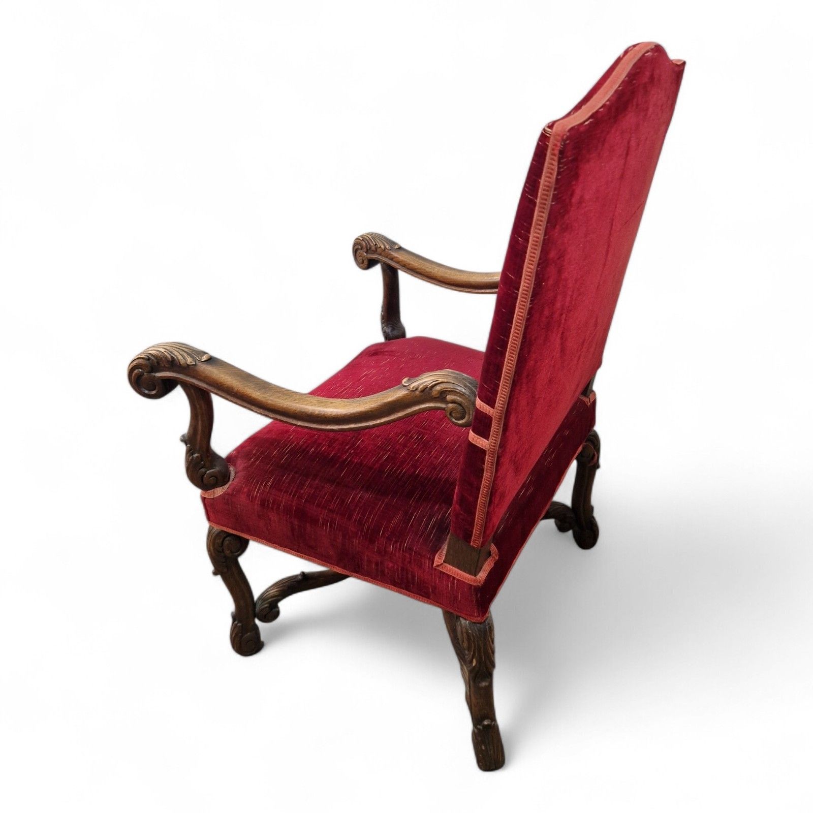 Furniture Antique Carved Wood Armchair Continental Throne Chair Red Velour Statement Oak photo