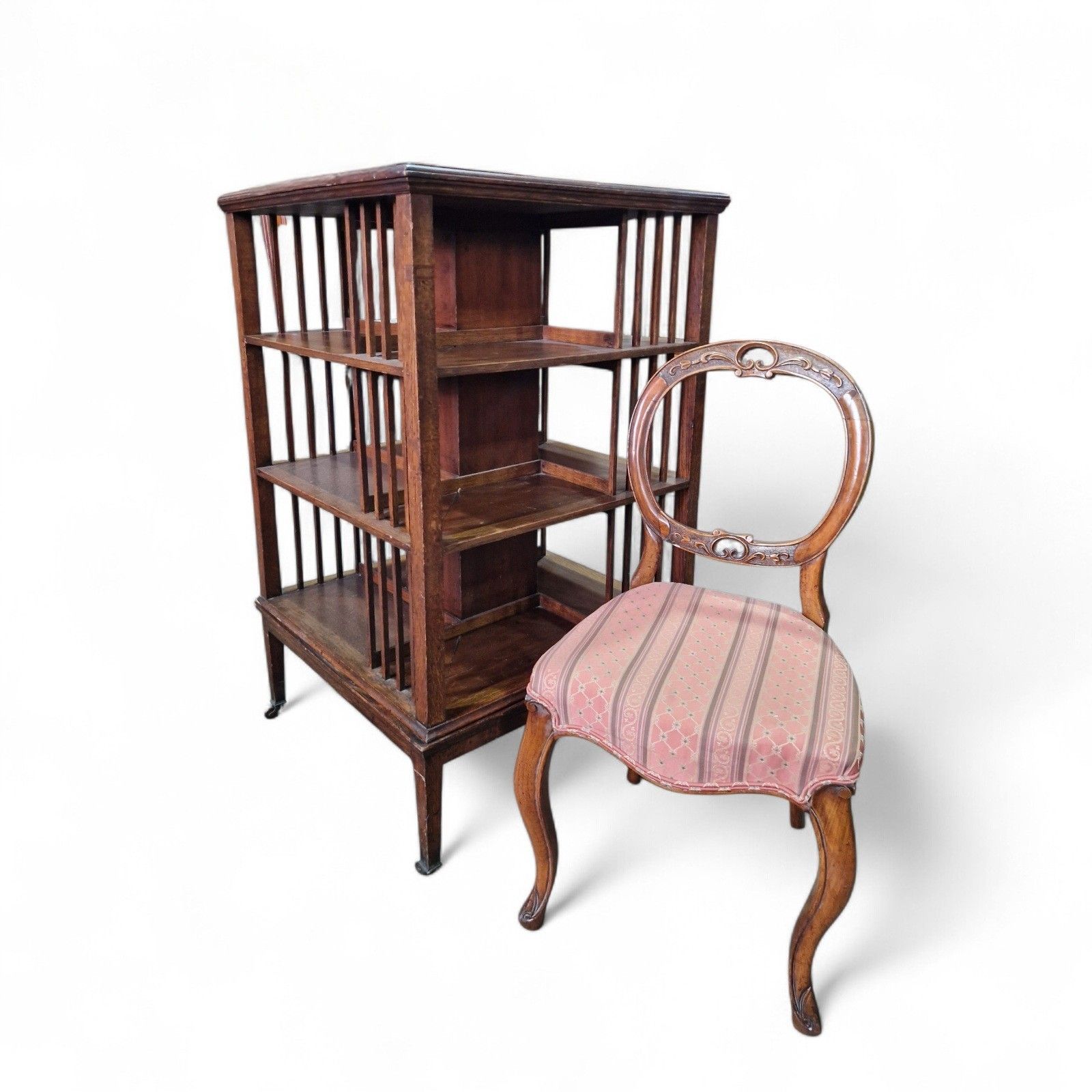 Antique Victorian Oak Revolving Bookcase Large Rotating Library Stand Display