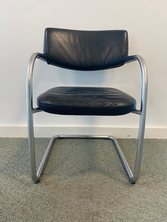 Used Vitra Vis A Vis Black Leather Meeting Chair (Full Leather)