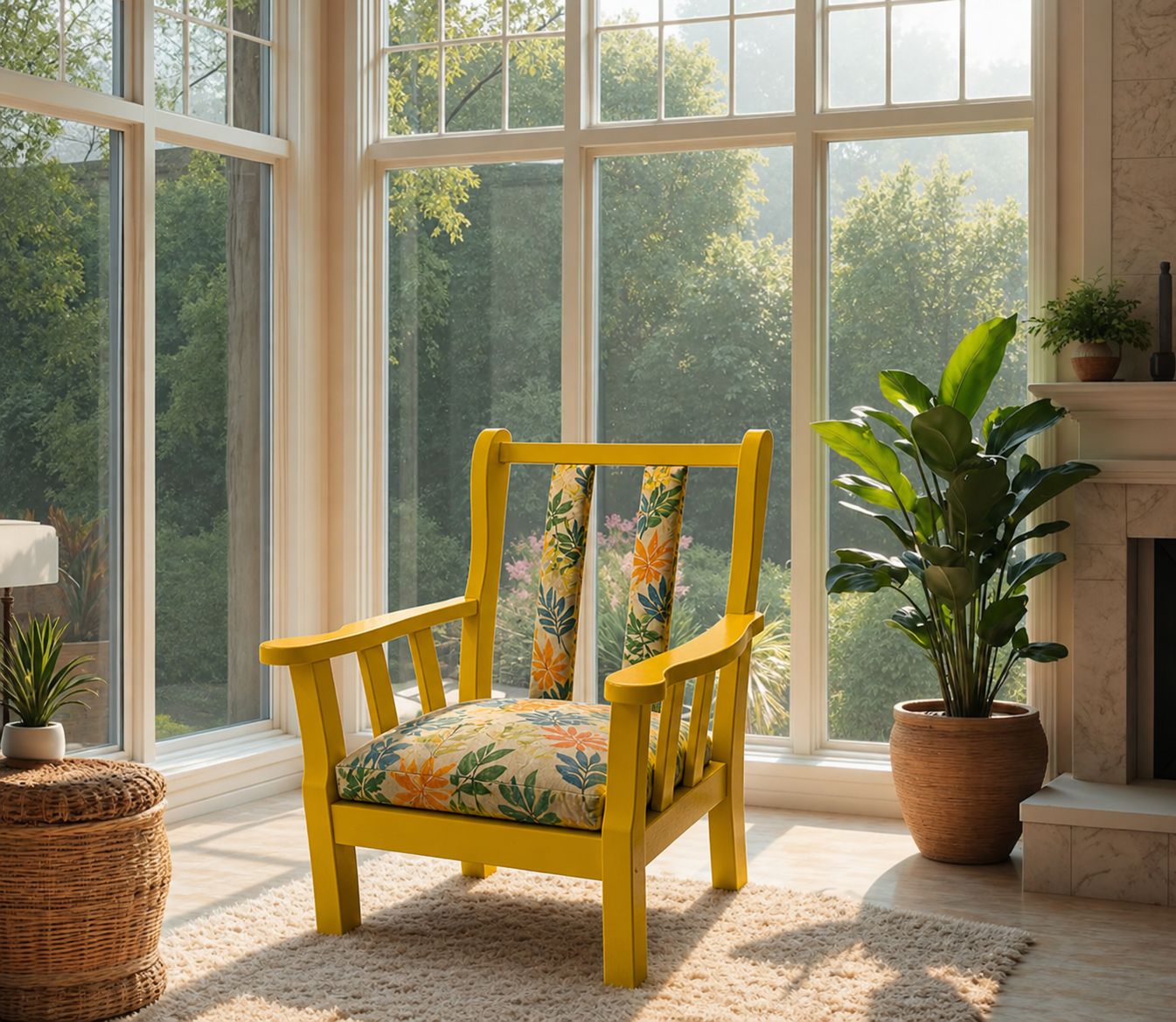 Wooden Armchair Renovated In Yellow Colors