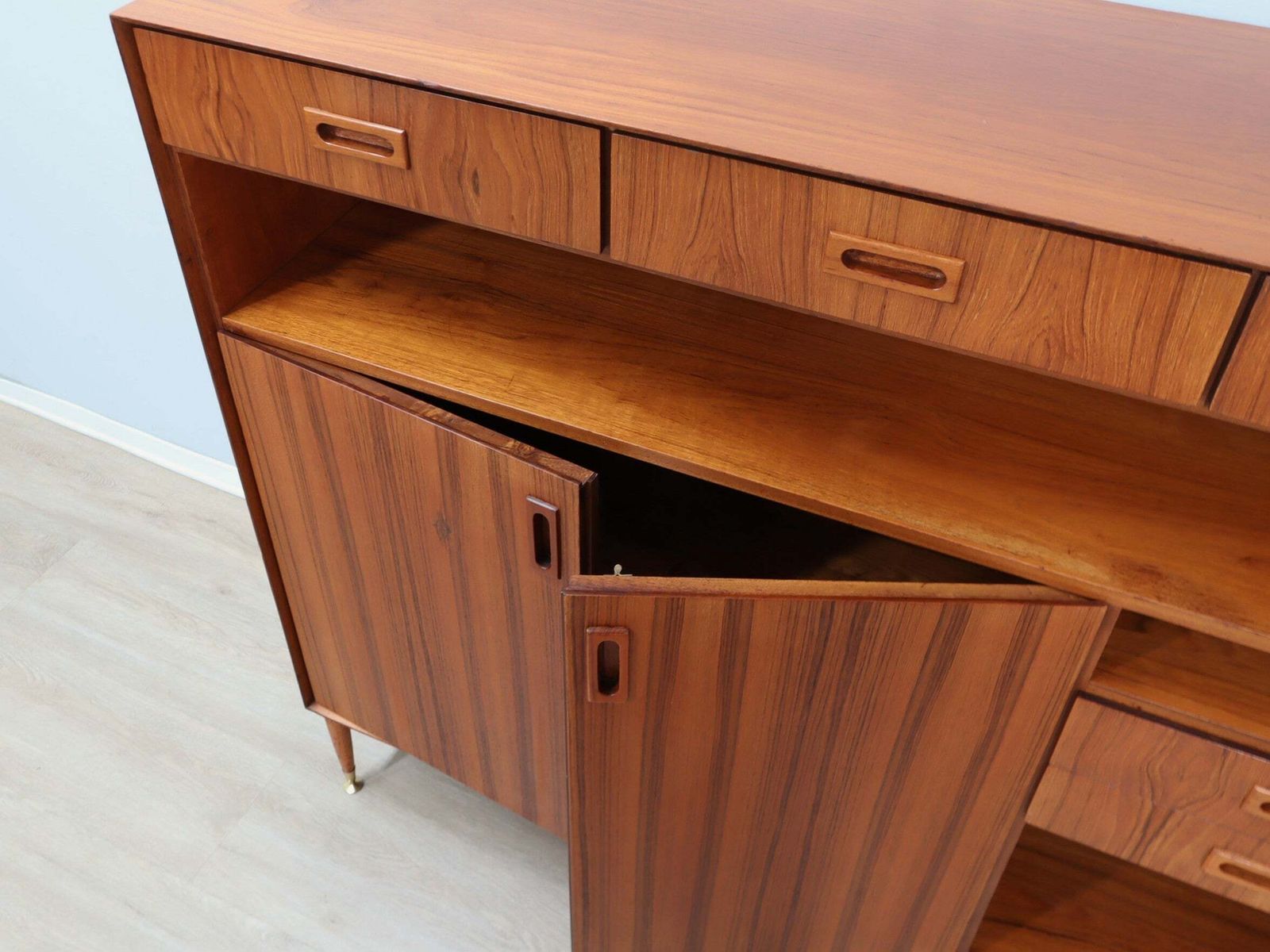 photo for sale 1960s Italian Mid Century Teak Highboard Restored With Brass Feet