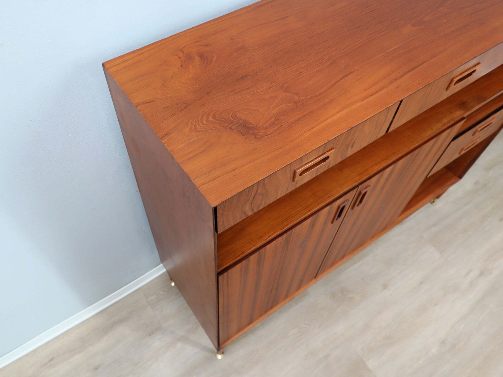 1203.0 1960s Italian Mid Century Teak Highboard Restored With Brass Feet photo