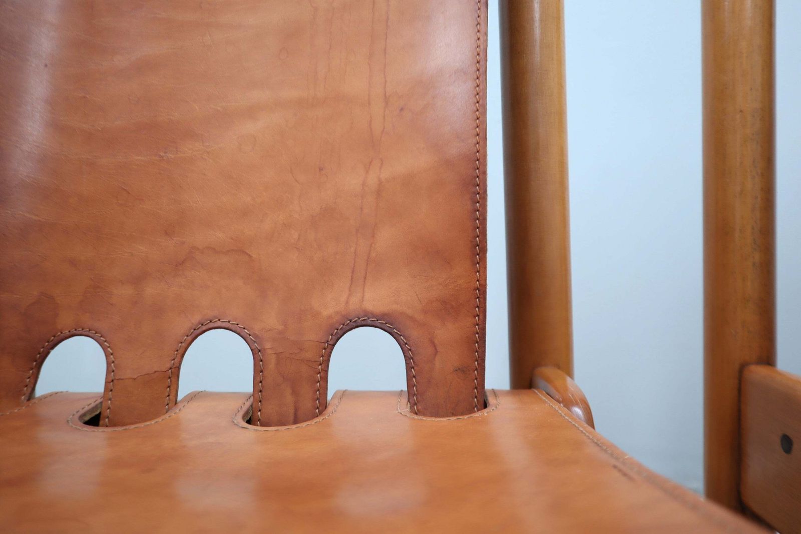 photo for sale Set Of 4 Ilmari Tapiovaara For La Permanente Walnut And Leather Chairs 1960s