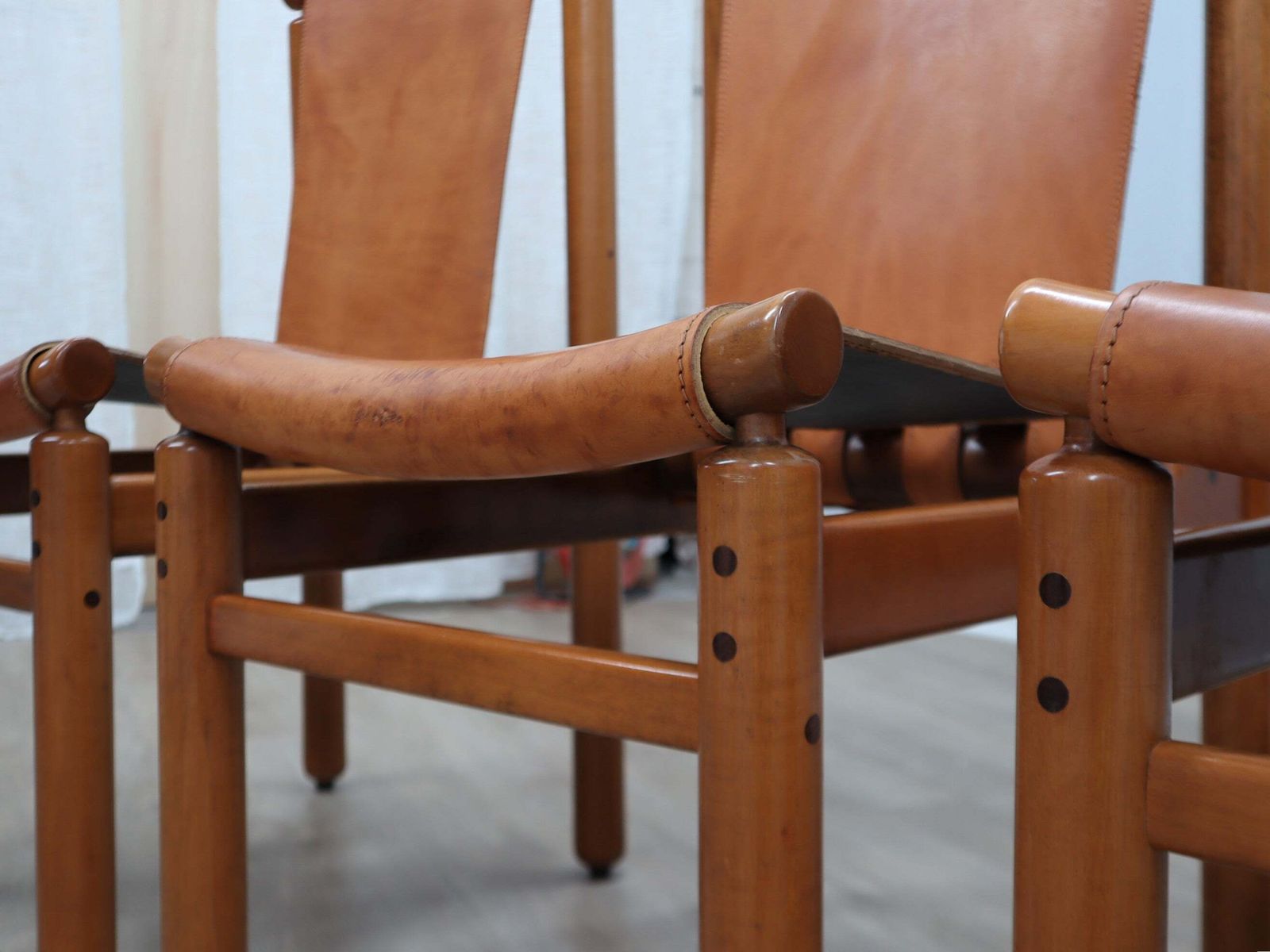 Furniture Set Of 4 Ilmari Tapiovaara For La Permanente Walnut And Leather Chairs 1960s photo