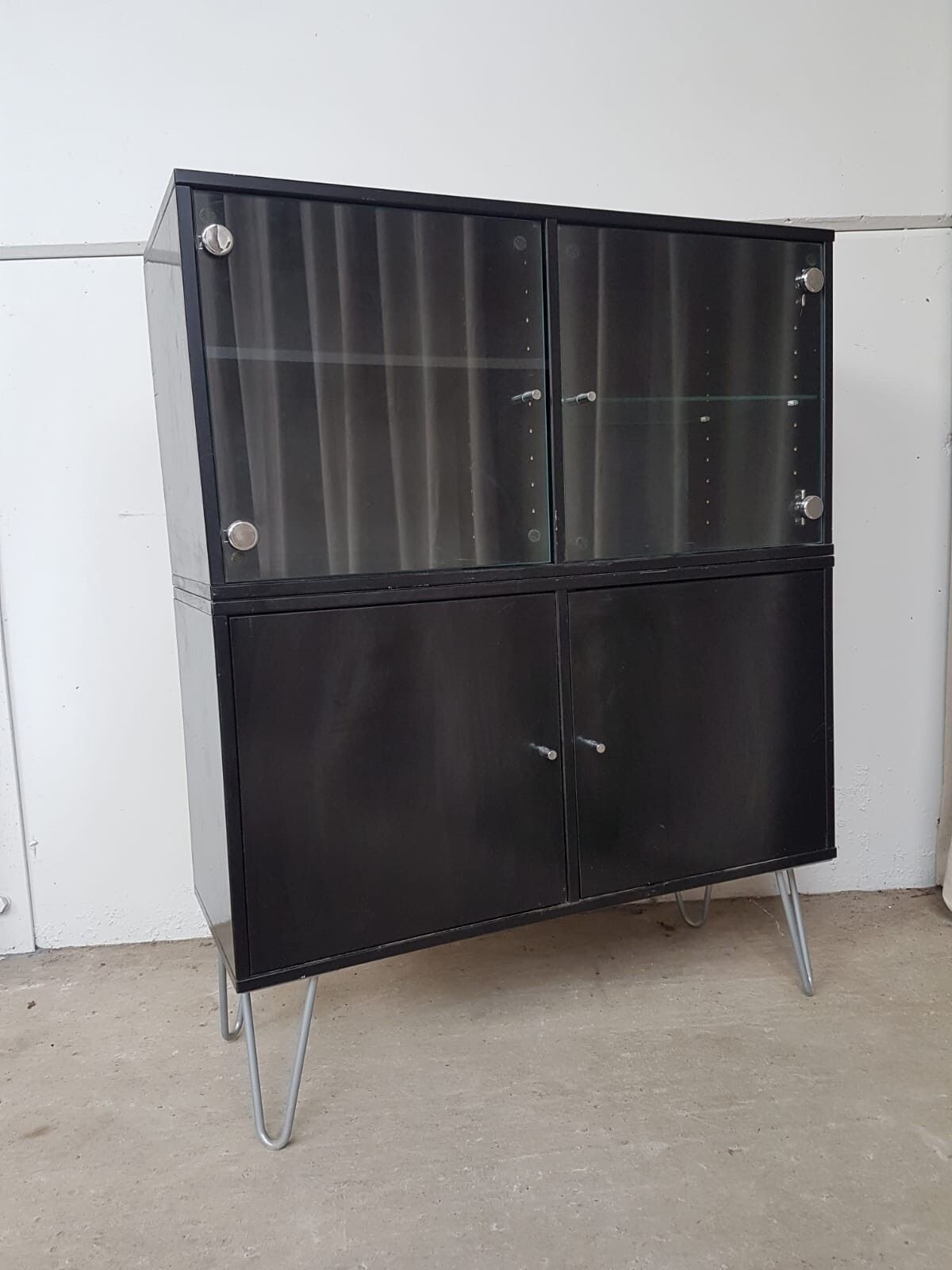 Vtg Late Mid Century Danish Denka Cabinet Set 2 Wall Storage Media Unit #402 photo 190.0