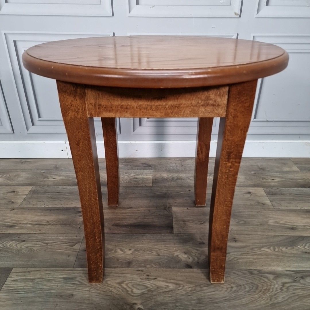 Retro Vintage Oak Table Wooden Occasional Round Hall Side Lamp Pub Cafe Rustic photo Furniture