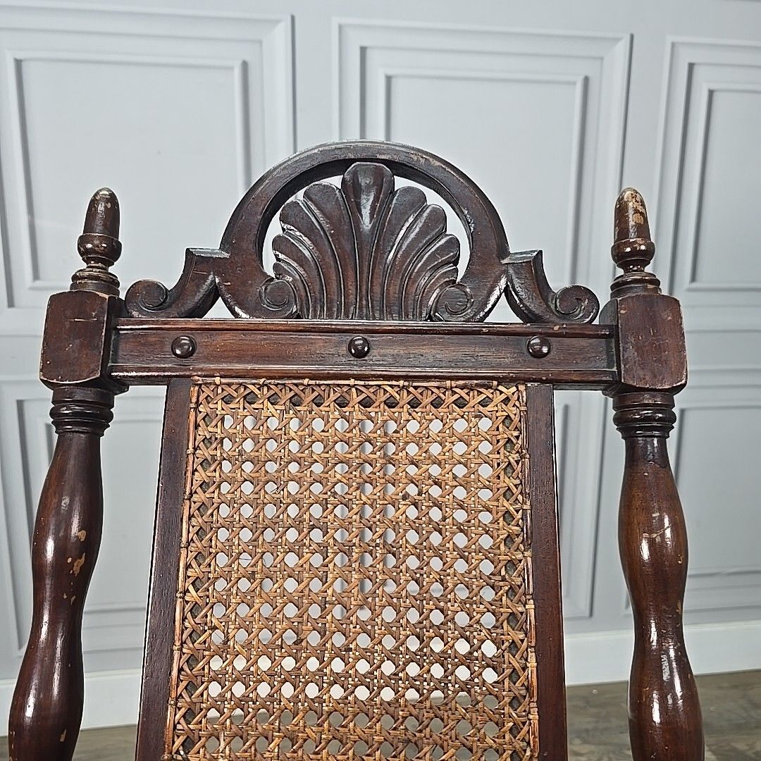 Antique Vintage Folding Officers Campaign "Safari" Chair Wooden Cane Seat photo vintage