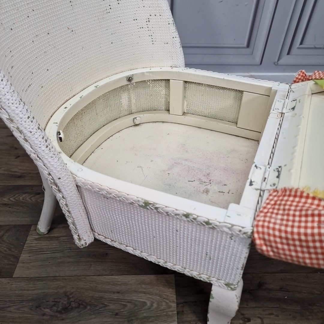Retro Vintage Mid Century Woven Wicker Chair Painted Seat Storage Tub Project photo buy