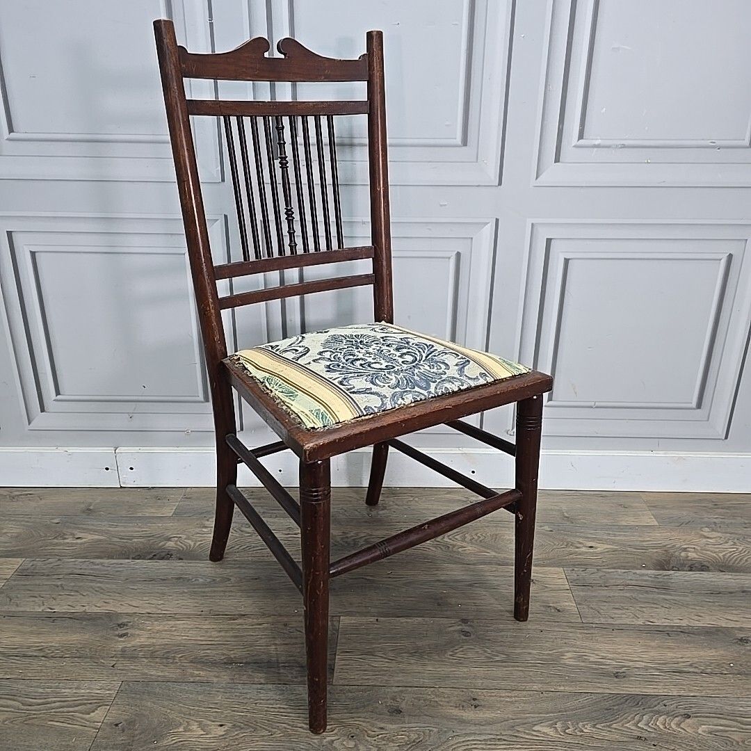 Antique Edwardian Chair Wooden Turned Back Upholstered Hall Lounge Bedroom Seat photo furniture