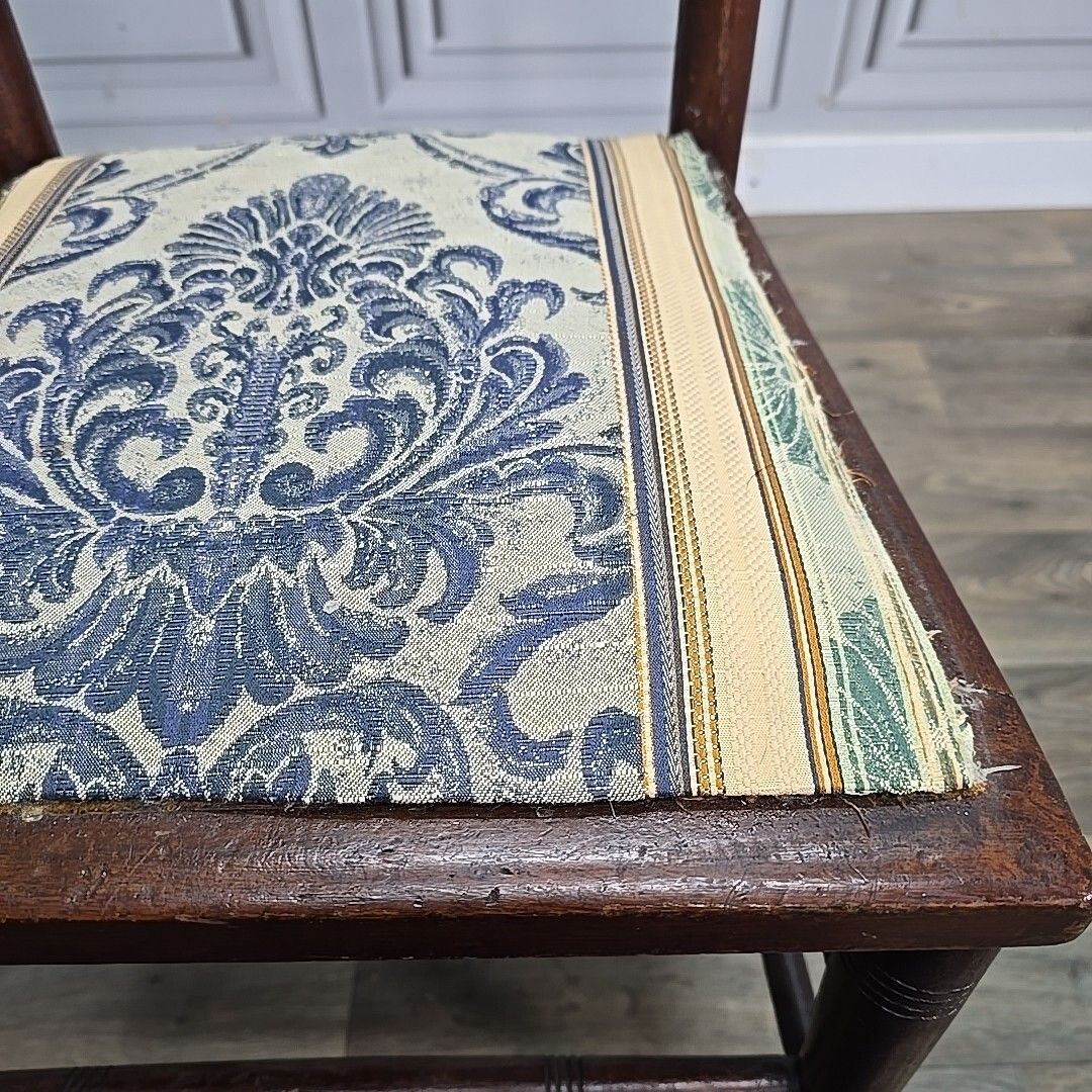 photo for sale Antique Edwardian Chair Wooden Turned Back Upholstered Hall Lounge Bedroom Seat